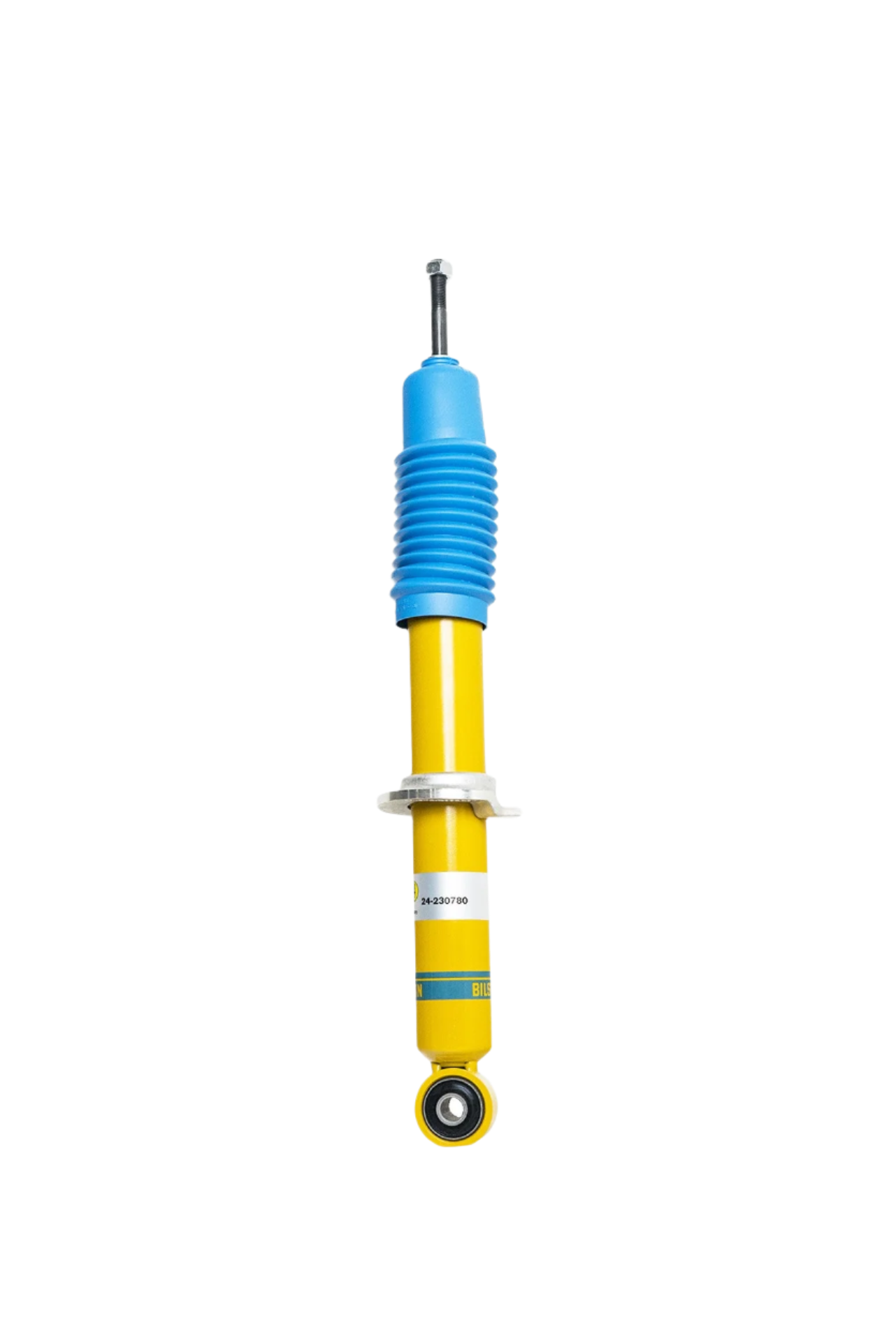 A Bilstein B6 front strut for an Isuzu Dmax 4WD. The strut is colored in yellow and blue, standard issue for vehicle suspension.