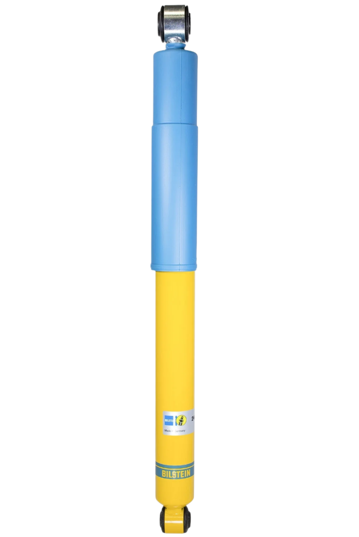 Shock absorber with blue top and yellow bottom on a white background