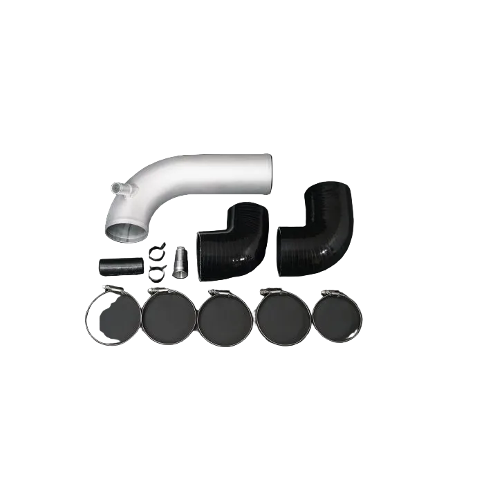 Set of automotive hoses and clamps on a black background