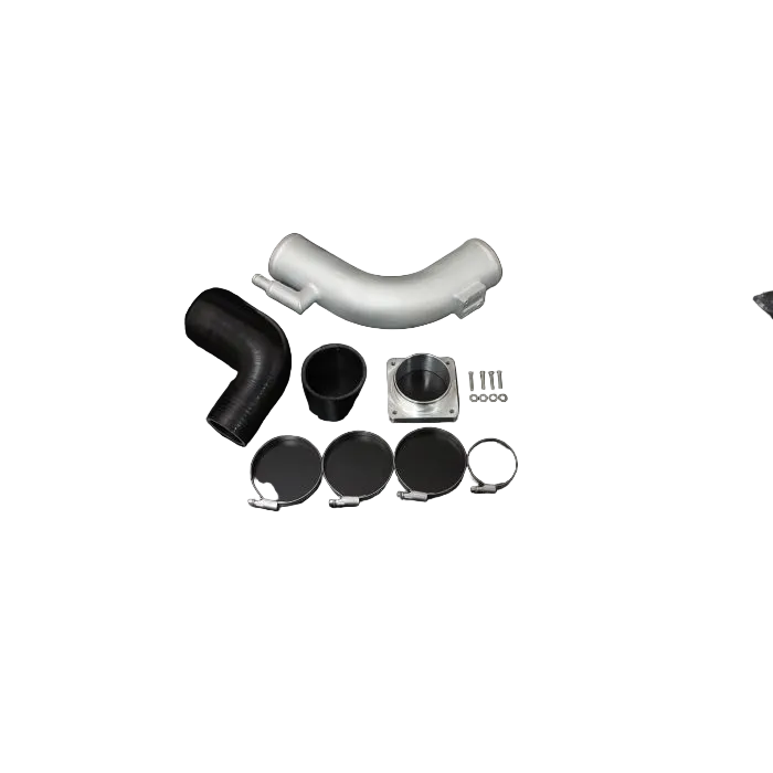 Automotive intake system components on a black background