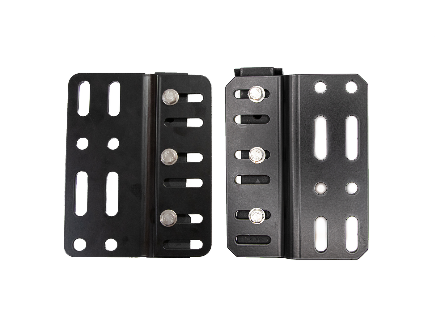 Two black metal brackets with Racks Brax logo on a white background