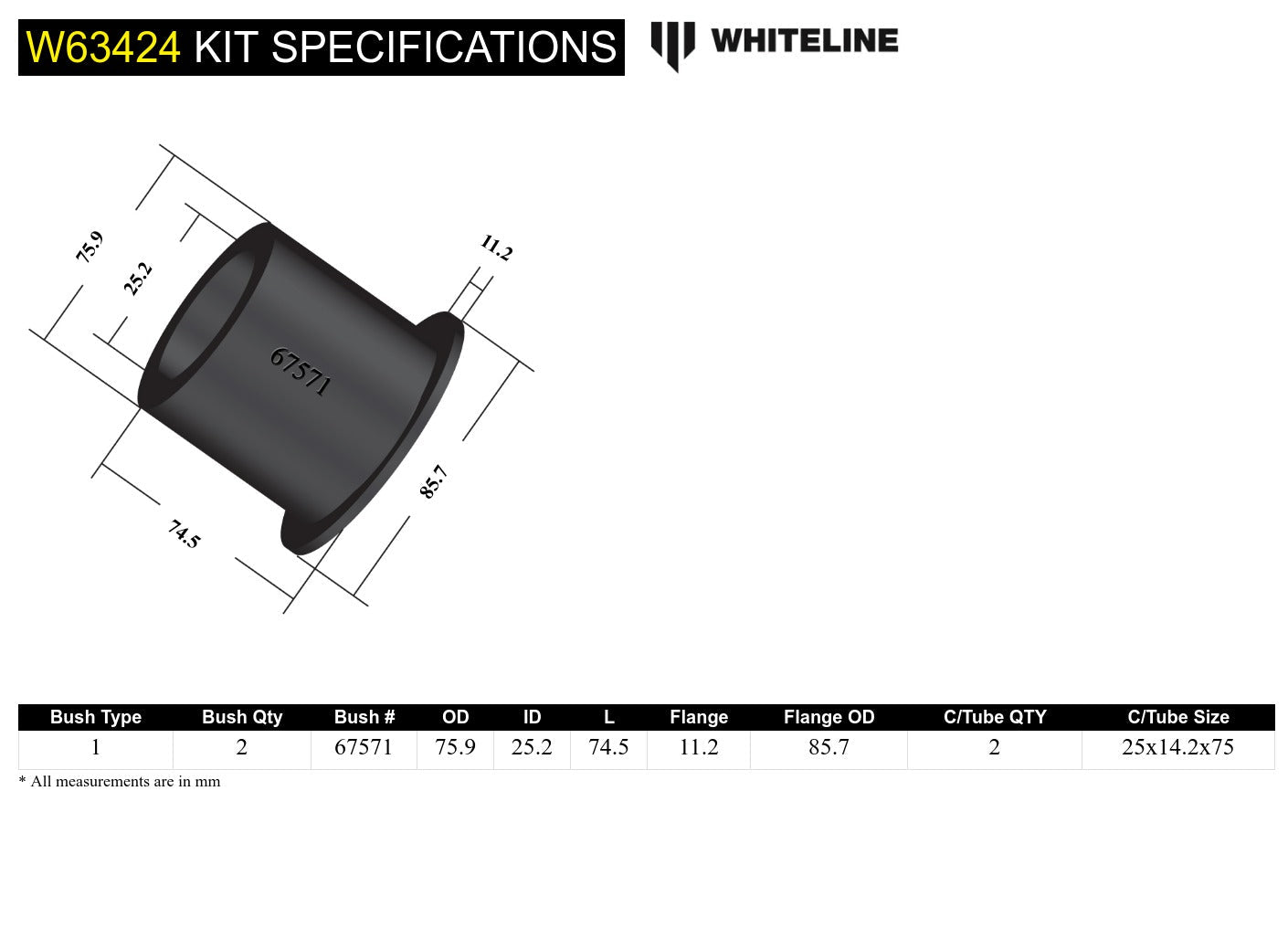 Rear Control Arm Upper Front - Bushing Kit to Suit Land Rover Discovery and Range Rover Sport (W63424)