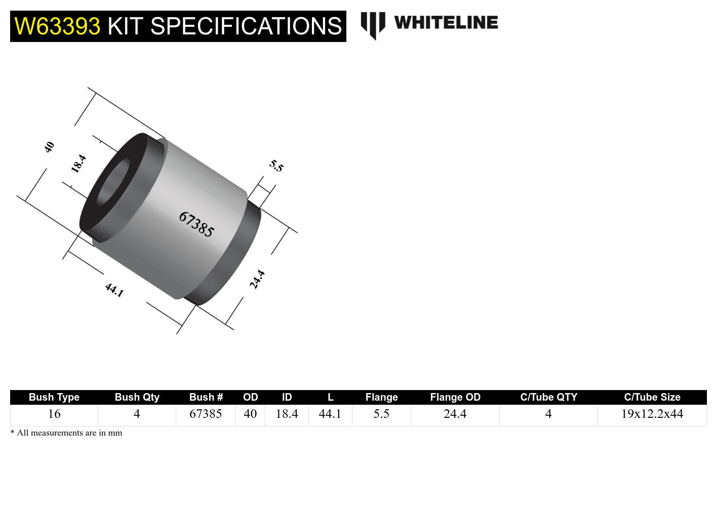 Rear Control Arm Lower Front - Bushing Kit to Suit Subaru Liberty and Outback (W63393)