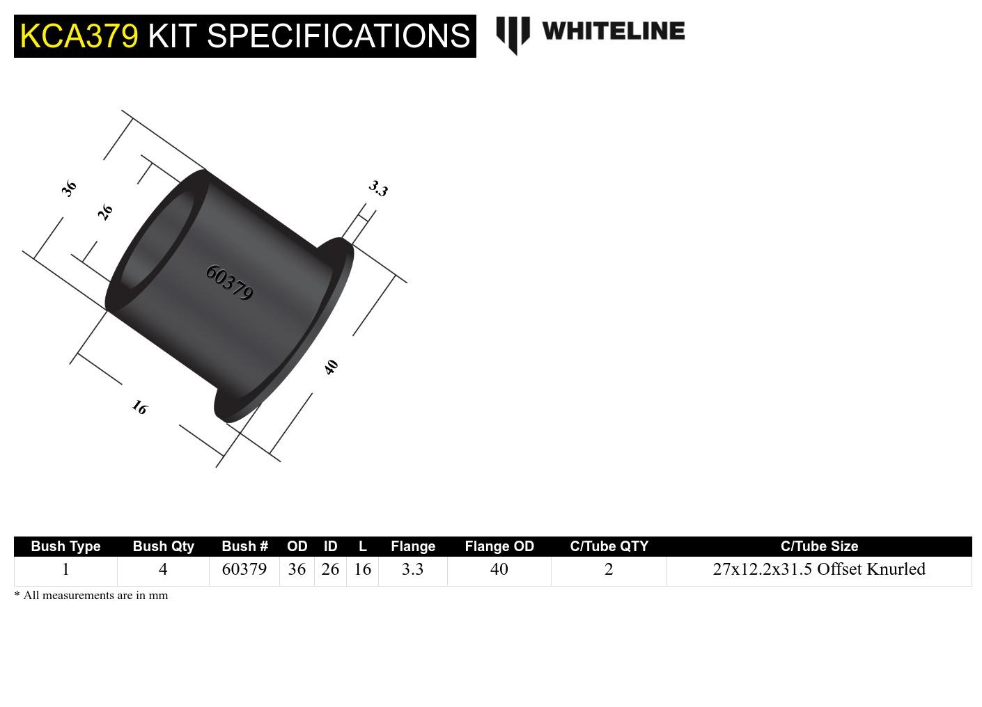 Rear Control Arm Upper Rear - Outer Bushing Kit Double Offset to Suit Mazda RX-7 FC Series IV, V (KCA379)