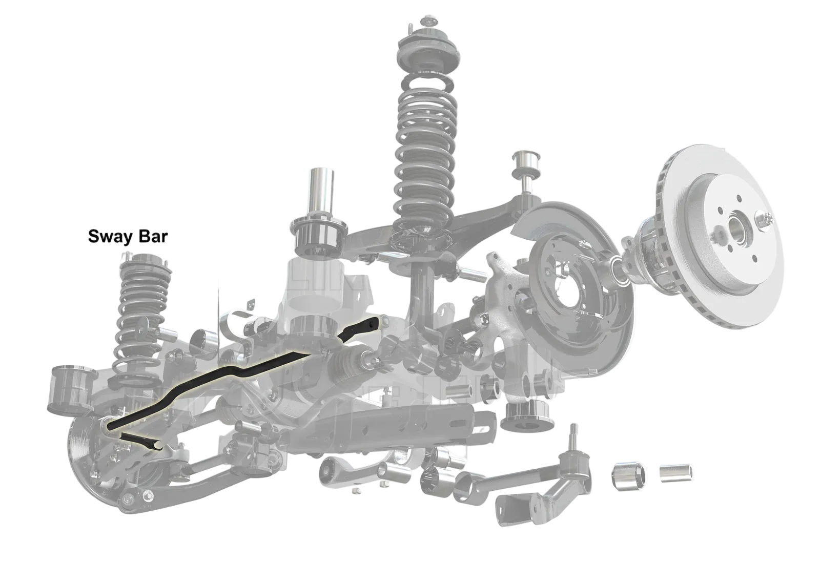 Diagram of a vehicle suspension system with Whiteline branding on a white background