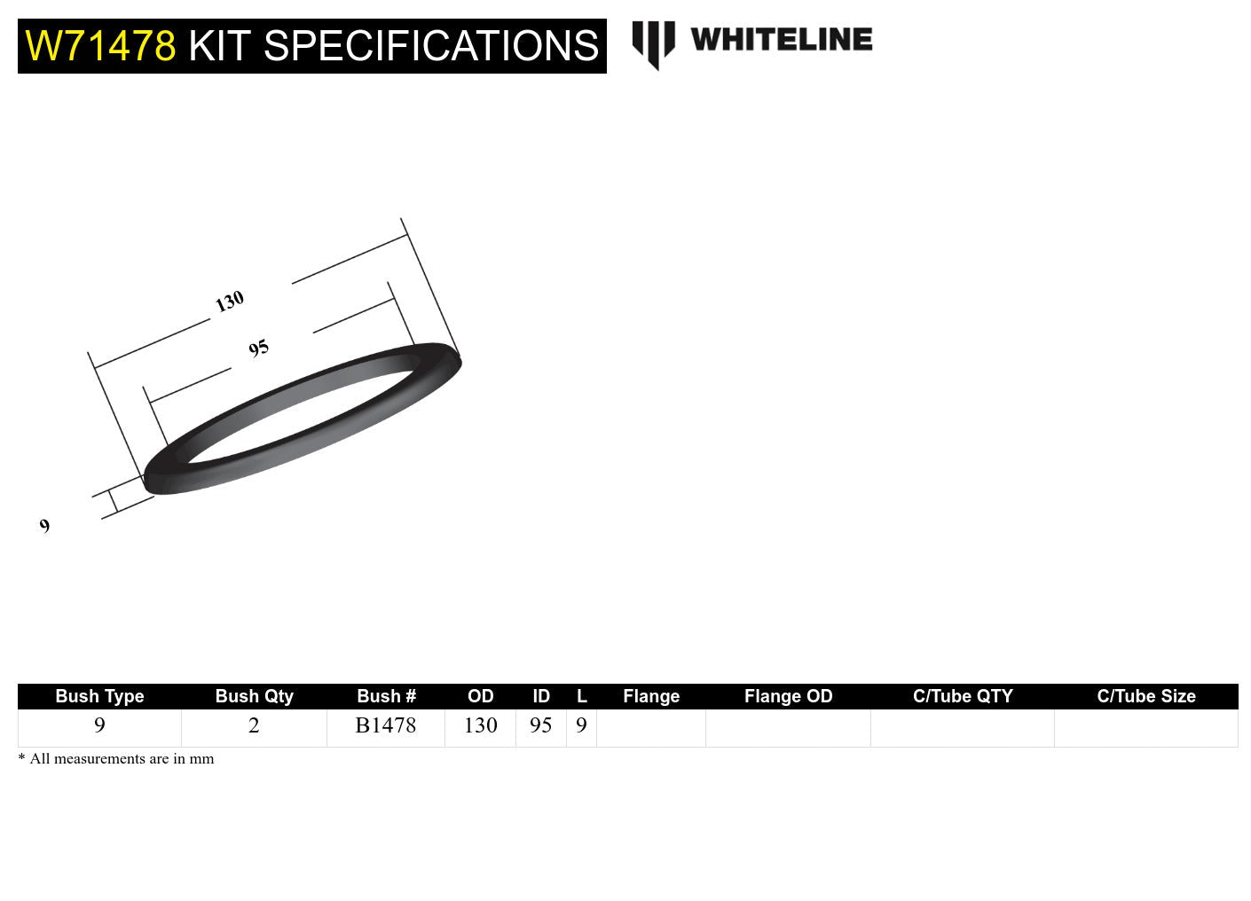 Coil Spring Pad - Bushing Kit 8mm Ride Height To Suit Ford Falcon/Fairlane, Mustang Classic, Holden HQ-WB And Torana (W71478)