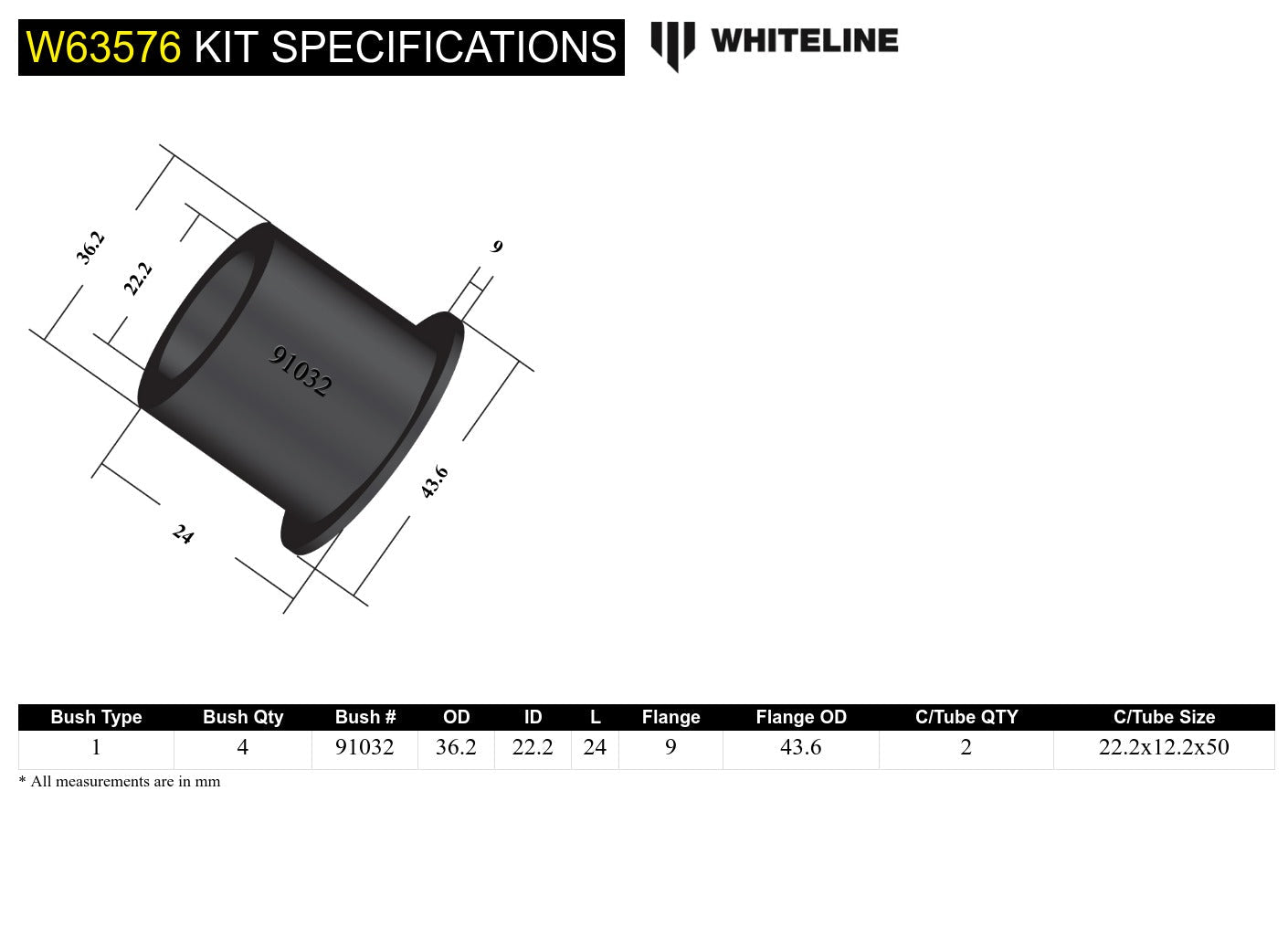 Rear Control Arm Lower Rear - Outer Bushing Kit to Suit Audi, Seat, Skoda and Volkswagen MQB Fwd/Awd (W63576)