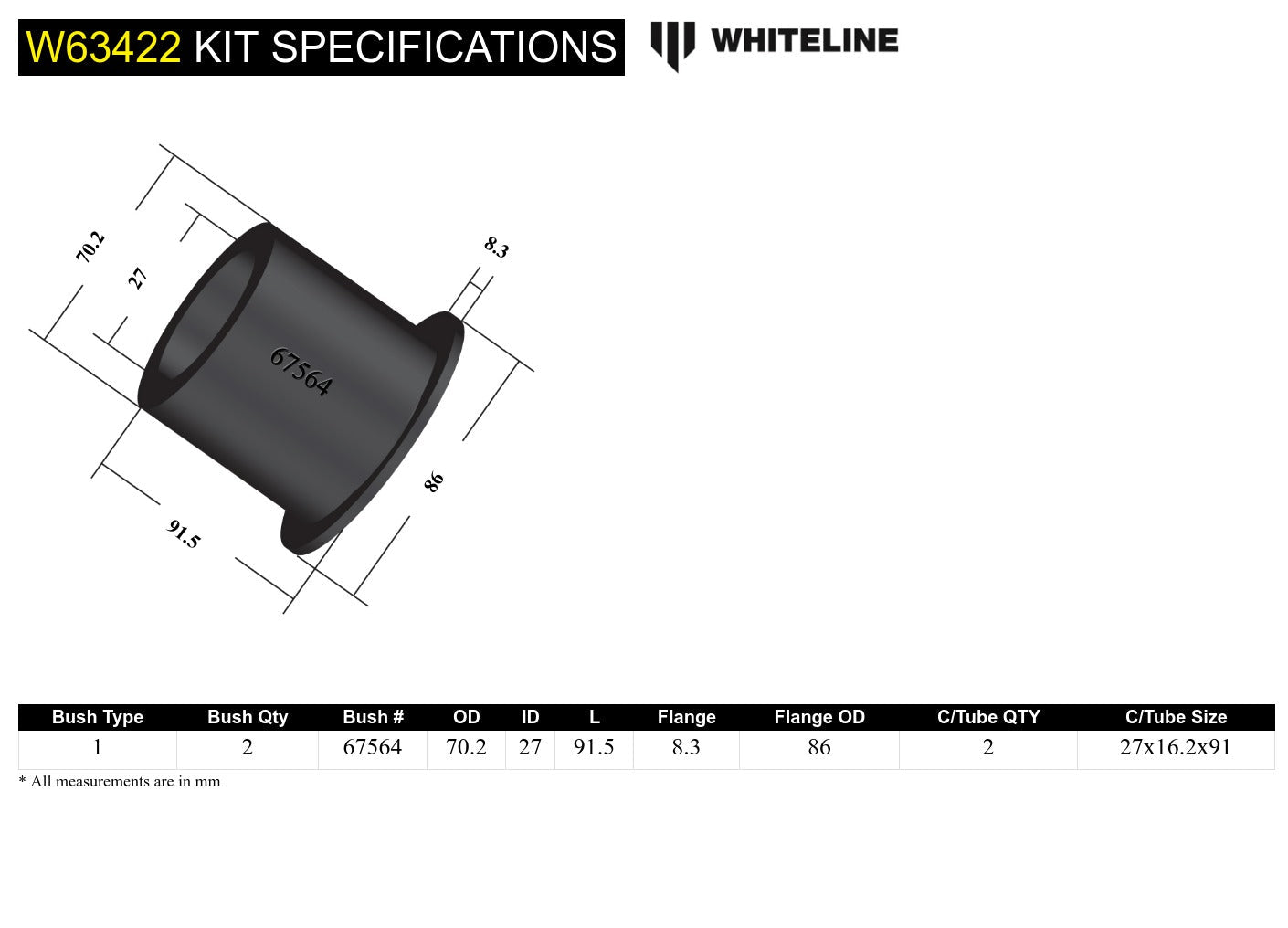 Rear Control Arm Lower Front - Bushing Kit to Suit Land Rover Discovery and Range Rover Sport (W63422)