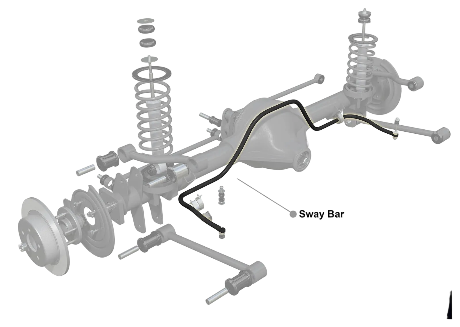 Automotive suspension system diagram with Whiteline branding