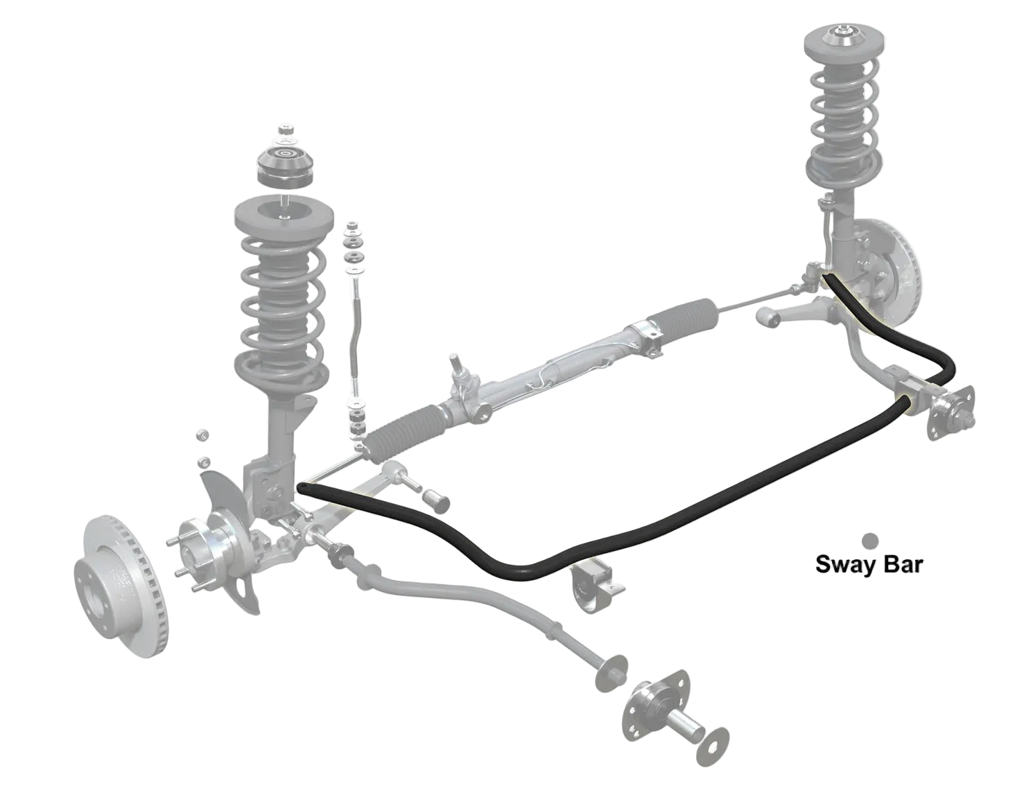 Diagram of a vehicle suspension system with Whiteline branding