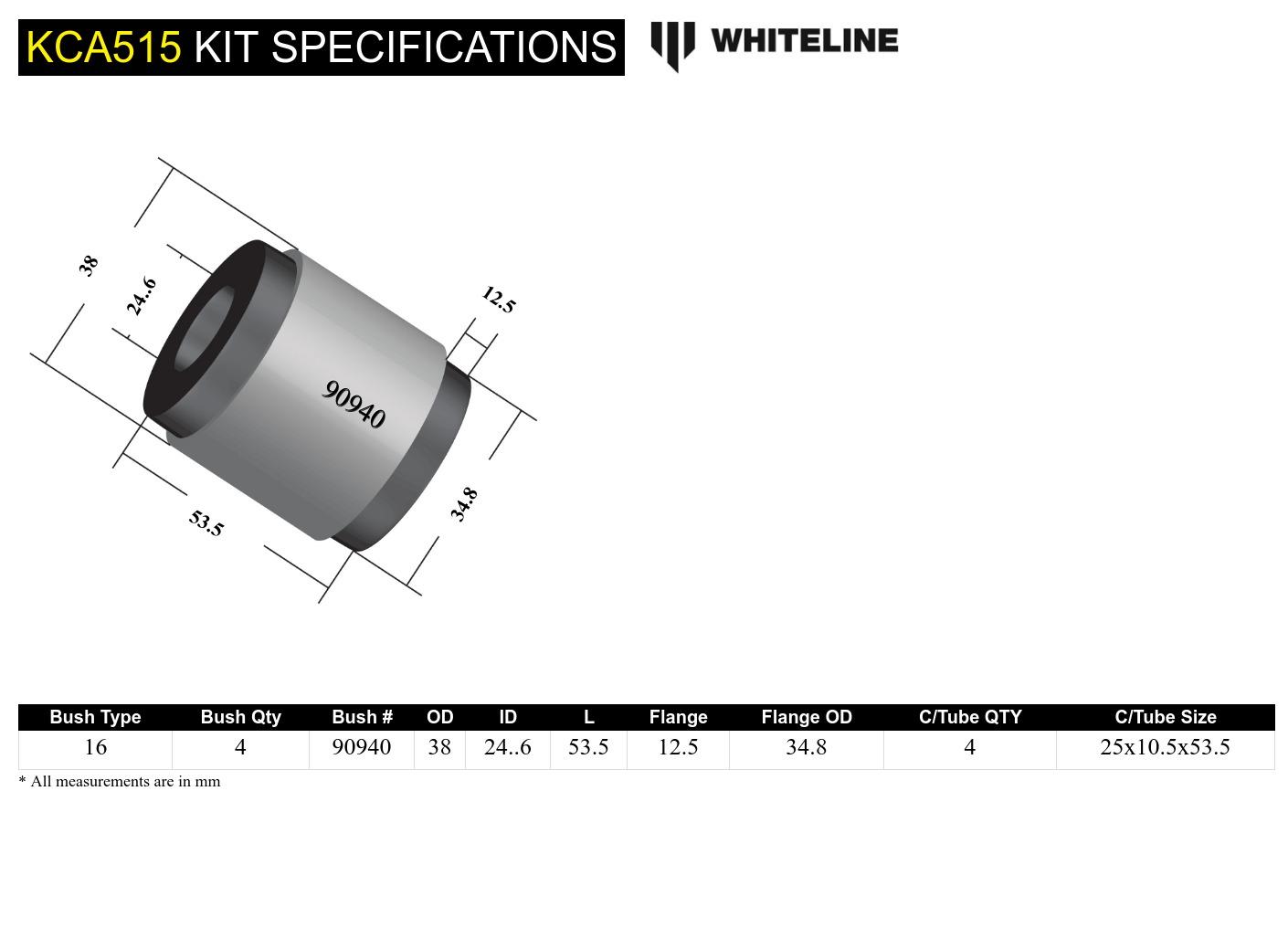 Front Control Arm Upper - Bushing Kit Double Offset to Suit Honda Accord CL, CM (KCA515)