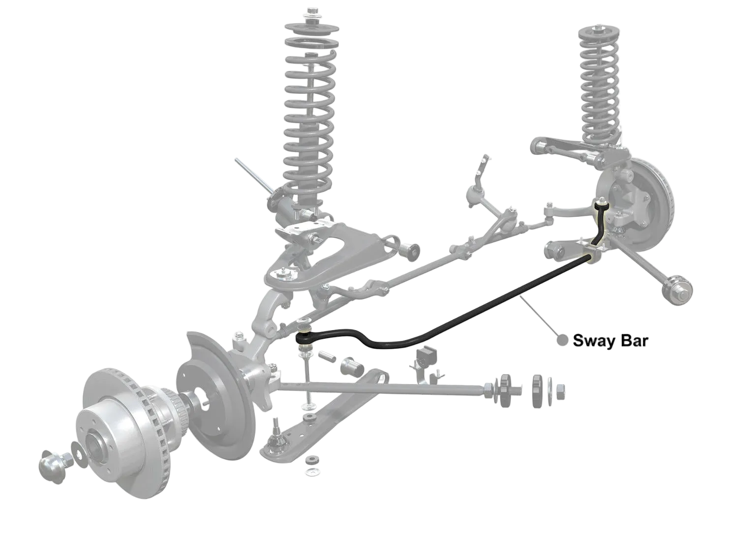 Diagram of a vehicle suspension system with Whiteline branding.