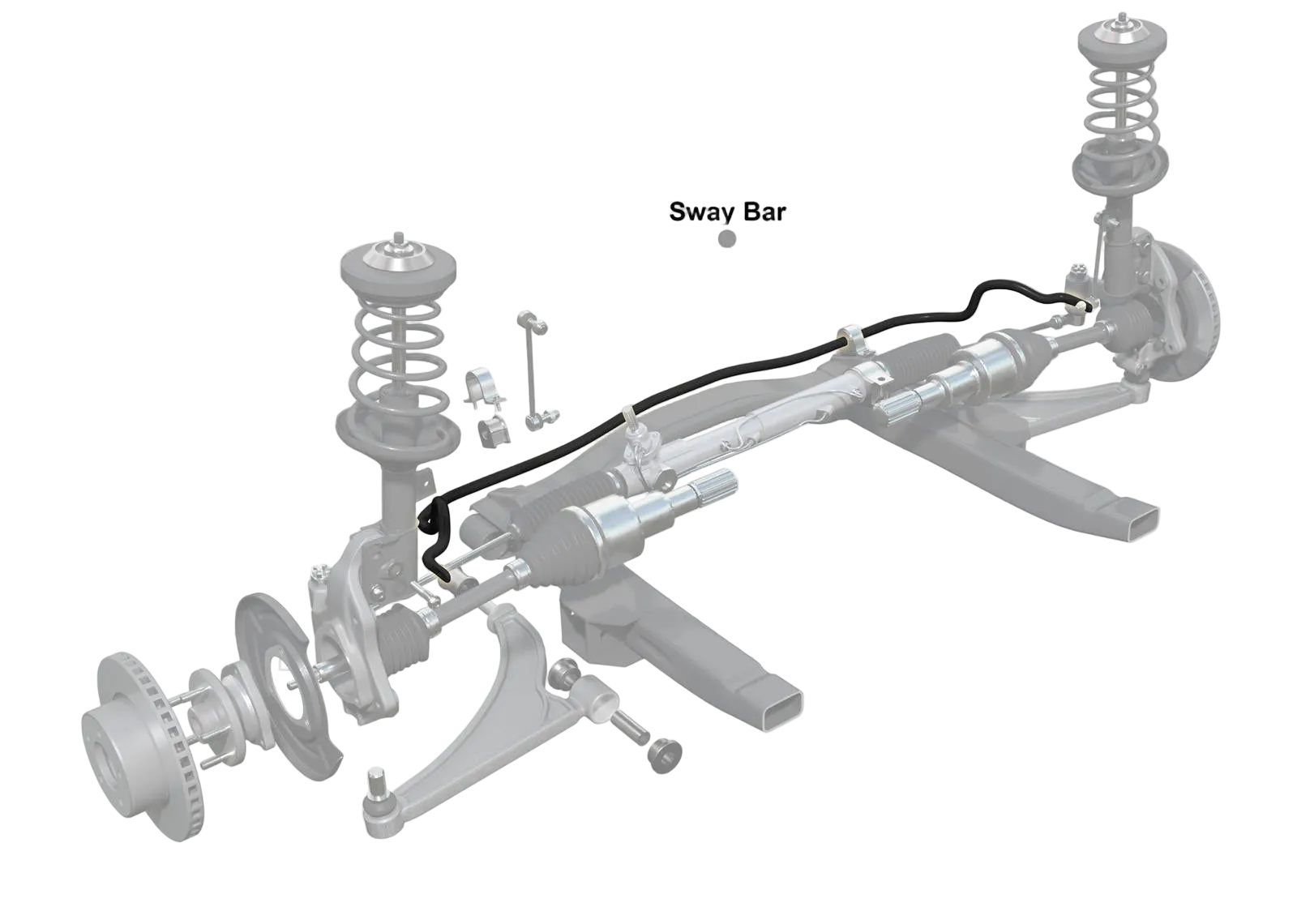Automotive suspension system diagram with Whiteline branding on a white background