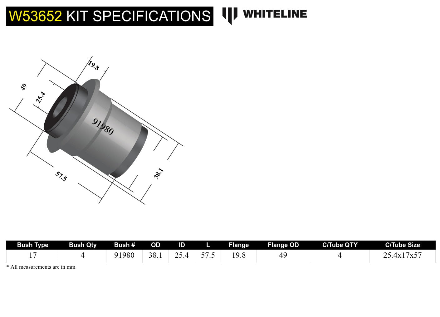 Front Control Arm Upper - Bushing Kit to Suit Ford Ranger PJ, PK and Mazda BT-50 UN 2wd/4wd (W53652)