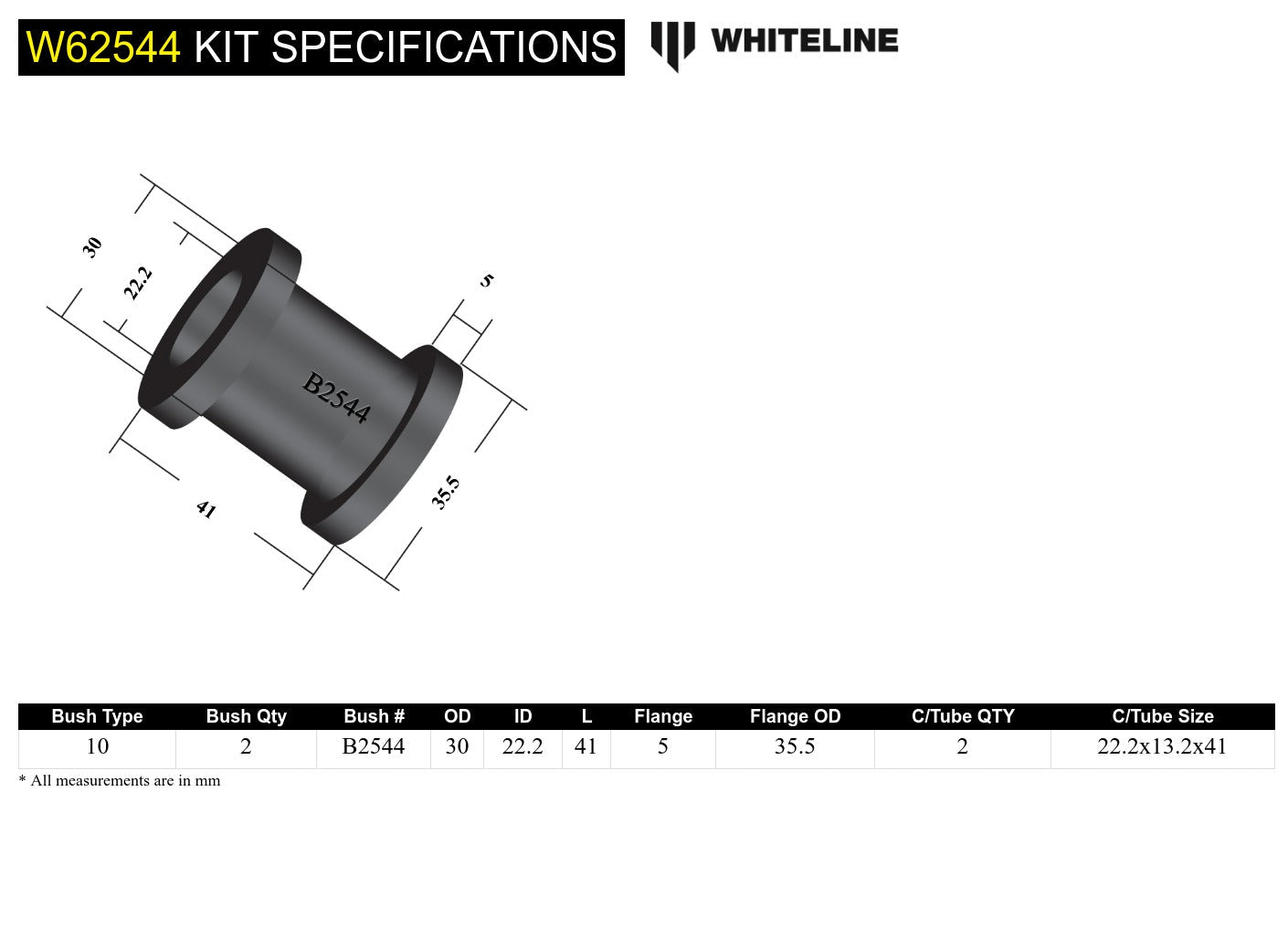 Rear Control Arm Upper Rear - Inner Bushing Kit Double Offset to Suit Nissan 180SX, 200SX, 300ZX and Skyline (W62544)