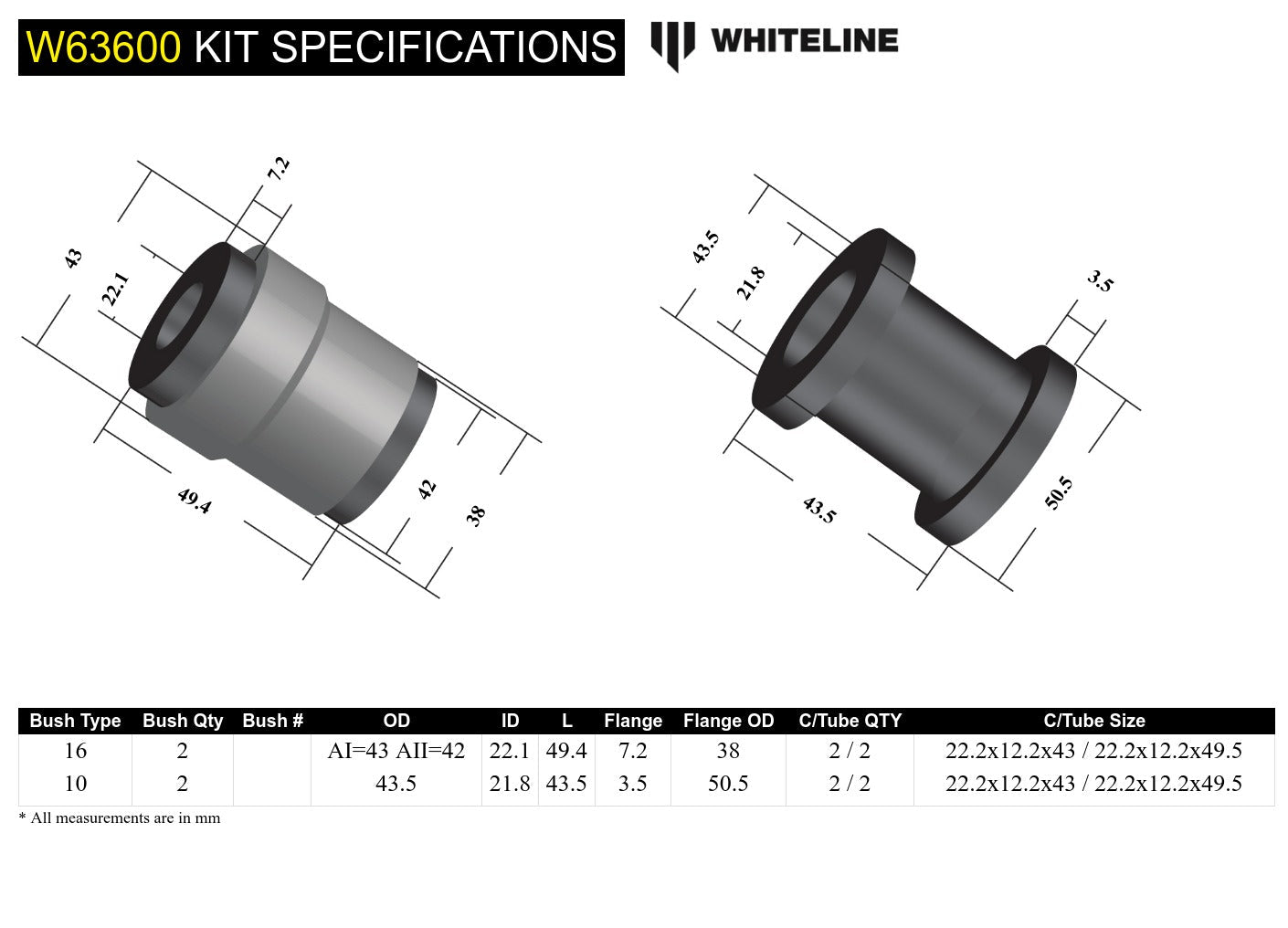 Rear Control Arm Lower Rear - Bushing Kit to Suit Mazda CX-5 KE, KF and Mazda6 GJ,GL (W63600)