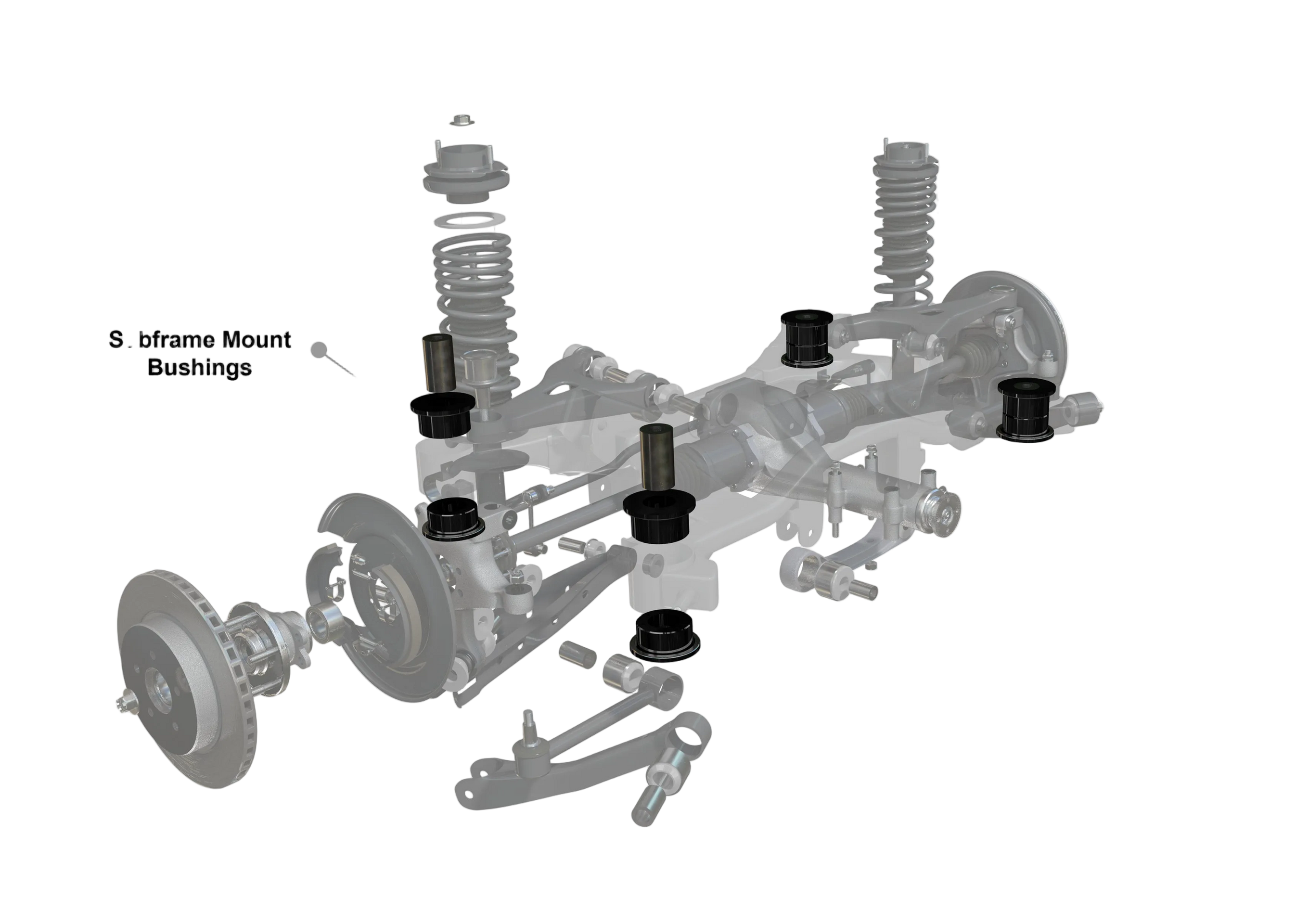 Diagram of a vehicle subframe mount bushing with Whiteline branding on a white background.