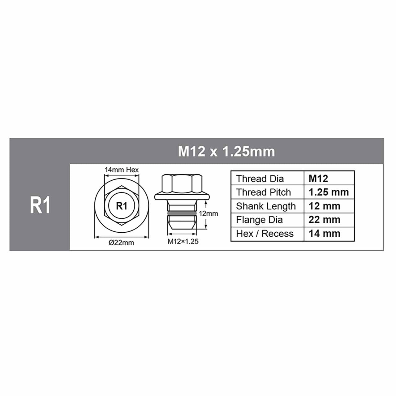 R1BP1 Oil Sump Drain Plug (M12 x 1.25mm) SMART-O